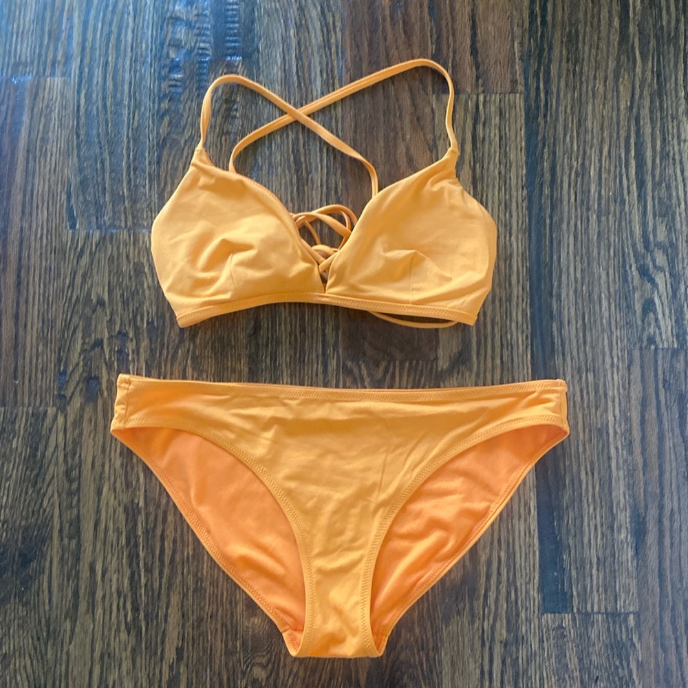 Athleta Triangle Bikini Top Tie Back Trian Moor Orange size small
